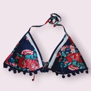 Cocoship Floral pom pom bikini top, size 12